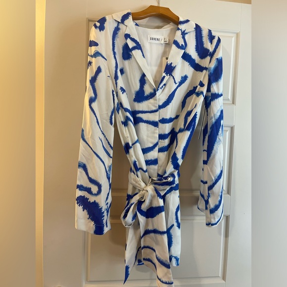 SOVERE V-Neck Wrap Dress In Blue Tide (Bought at Anthropologie) - Picture 2 of 15